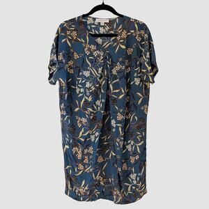 Amour Vert Silk Floral Mini Dress Size S Dark Teal Short Sleeve Made USA Chic